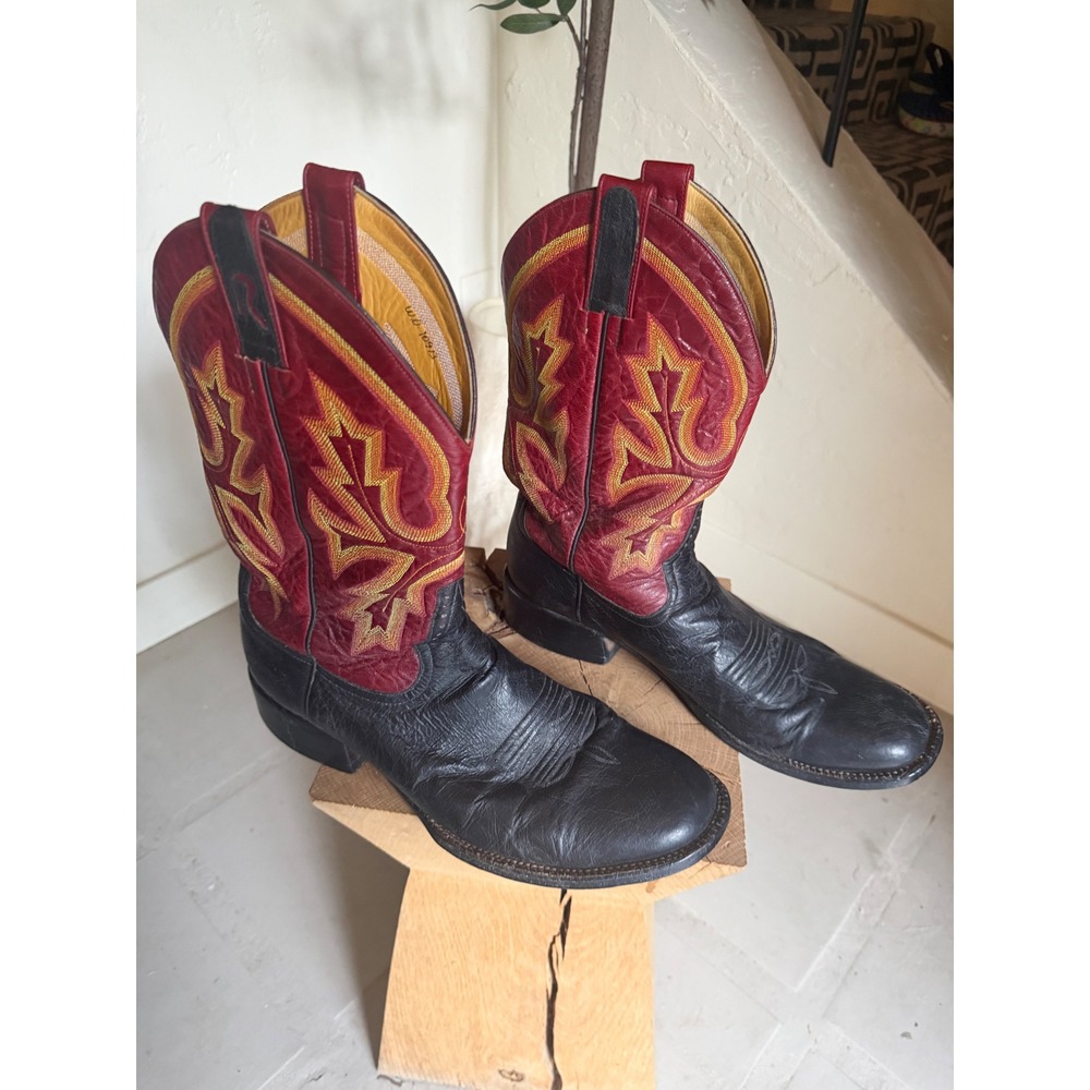 Rod Patrick Custom Handmade Cowboy Boots Black Red Leather Western Mens 11.5 D